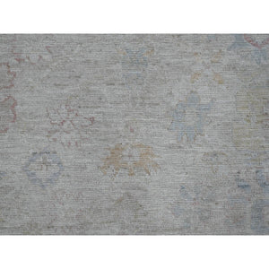 7'10"x9'8" Oyster Gray, Hand Knotted, Afghan Angora Oushak With All Over Leaf Design, Veggie Dyes, 100% Wool, Oriental Rug FWR121590