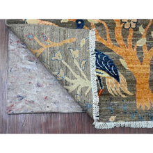 Load image into Gallery viewer, 2&#39;8&quot;x5&#39;8&quot; Sonic Gray, Afghan Peshawar with Birds of Paradise Design, Hand Knotted, Soft and Shiny Wool, Natural Dyes, Short Runner, Oriental Rug FWR121602