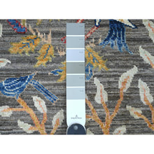 Load image into Gallery viewer, 2&#39;8&quot;x5&#39;8&quot; Sonic Gray, Afghan Peshawar with Birds of Paradise Design, Hand Knotted, Soft and Shiny Wool, Natural Dyes, Short Runner, Oriental Rug FWR121602