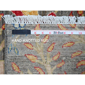 2'8"x5'8" Sonic Gray, Afghan Peshawar with Birds of Paradise Design, Hand Knotted, Soft and Shiny Wool, Natural Dyes, Short Runner, Oriental Rug FWR121602