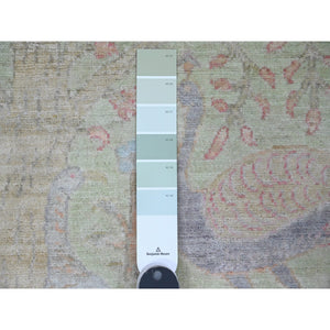 3'x4'8" Celadon Green, Afghan Peshawar with Birds of Paradise Design, Hand Knotted, Soft Wool, Natural Dyes, Oriental Rug FWR121608