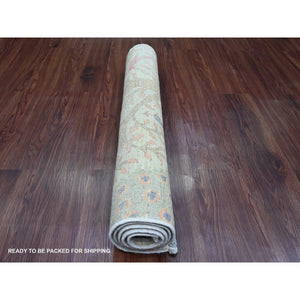 3'x4'8" Celadon Green, Afghan Peshawar with Birds of Paradise Design, Hand Knotted, Soft Wool, Natural Dyes, Oriental Rug FWR121608
