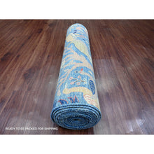 Load image into Gallery viewer, 3&#39;1&quot;x19&#39;4&quot; Lake Blue, Afghan Peshawar With Birds Of Paradise Design, Hand Knotted, 100% Soft Wool, Vegetable Dyes, Xl Runner, Oriental Rug FWR121614