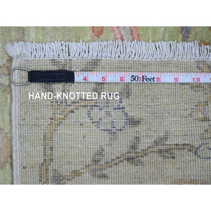 2'4"x7'9" Olive Green, Hand Knotted, Afghan Peshawar with Birds of Paradise Design, Soft Wool, Vegetable Dyes, Runner, Oriental Rug FWR121620
