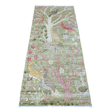 Load image into Gallery viewer, 2&#39;7&quot;x6&#39; Olive Green, Afghan Peshawar with Birds of Paradise Design, Soft 100% Wool, Hand Knotted, Vegetable Dyes, Runner, Oriental Rug FWR121626