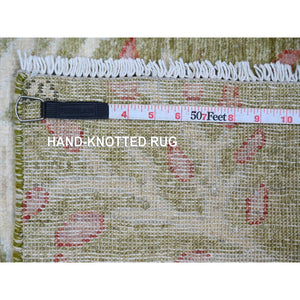2'7"x6' Olive Green, Afghan Peshawar with Birds of Paradise Design, Soft 100% Wool, Hand Knotted, Vegetable Dyes, Runner, Oriental Rug FWR121626