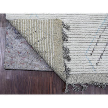 Load image into Gallery viewer, 2&#39;5&quot;x10&#39;6&quot; Pearl White, Moroccan Weave With Geometric Pattern, Textured Pile, Soft Wool, Hand Knotted, Runner, Oriental Rug FWR121644