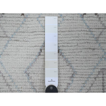 Load image into Gallery viewer, 2&#39;5&quot;x10&#39;6&quot; Pearl White, Moroccan Weave With Geometric Pattern, Textured Pile, Soft Wool, Hand Knotted, Runner, Oriental Rug FWR121644