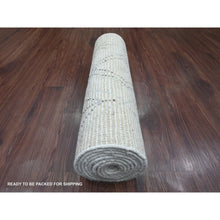 Load image into Gallery viewer, 2&#39;5&quot;x10&#39;6&quot; Pearl White, Moroccan Weave With Geometric Pattern, Textured Pile, Soft Wool, Hand Knotted, Runner, Oriental Rug FWR121644