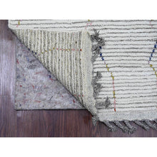 Load image into Gallery viewer, 2&#39;3&quot;x10&#39;5&quot; Chiffon White, Moroccan Weave With Zigzag Line Design, Soft Wool, Hand Knotted, Textured Pile, Runner, Oriental Rug FWR121650