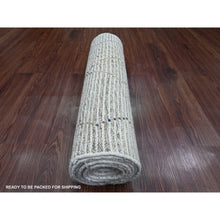 Load image into Gallery viewer, 2&#39;3&quot;x10&#39;5&quot; Chiffon White, Moroccan Weave With Zigzag Line Design, Soft Wool, Hand Knotted, Textured Pile, Runner, Oriental Rug FWR121650