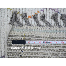 Load image into Gallery viewer, 2&#39;3&quot;x10&#39;5&quot; Chiffon White, Moroccan Weave With Zigzag Line Design, Soft Wool, Hand Knotted, Textured Pile, Runner, Oriental Rug FWR121650