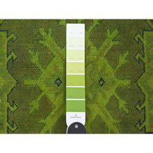 Load image into Gallery viewer, 5&#39;9&quot;x8&#39;7&quot; Pickle Green, Overdyed Kazak With All Over Geometric Pattern, Hand Knotted, 100% Wool, Oriental Rug FWR121680