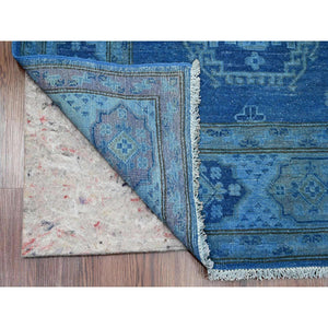 5'9"x8'7" Imperial Blue, Overdyed Kazak with Geometric Medallions Design, Pure Wool, Hand Knotted, Oriental Rug FWR121686