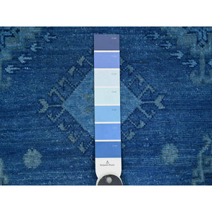 5'9"x8'7" Imperial Blue, Overdyed Kazak with Geometric Medallions Design, Pure Wool, Hand Knotted, Oriental Rug FWR121686