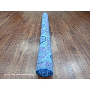 5'9"x8'7" Imperial Blue, Overdyed Kazak with Geometric Medallions Design, Pure Wool, Hand Knotted, Oriental Rug FWR121686