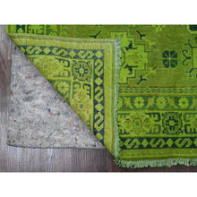 Load image into Gallery viewer, 4&#39;8&quot;x6&#39;3&quot; Moss Green, Overdyed Kazak with Tribal Medallion Design, 100% Wool, Hand Knotted, Oriental Rug FWR121692