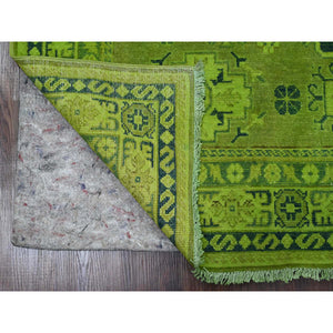 4'8"x6'3" Moss Green, Overdyed Kazak with Tribal Medallion Design, 100% Wool, Hand Knotted, Oriental Rug FWR121692