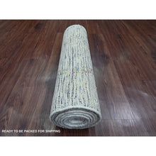 Load image into Gallery viewer, 2&#39;4&quot;x10&#39;7&quot; Oyster White, Moroccan Weave With Colorful Geometric Pattern, Textured Pile, Soft Wool, Hand Knotted, Runner, Oriental Rug FWR121698