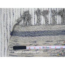 Load image into Gallery viewer, 2&#39;4&quot;x10&#39;7&quot; Oyster White, Moroccan Weave with Colorful Geometric Pattern, Textured Pile, Soft Wool, Hand Knotted, Runner, Oriental Rug FWR121698