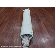Load image into Gallery viewer, 2&#39;6&quot;x10&#39;5&quot; Ruddy Blue, Soft Wool, Moroccan Weave With Geometric Pattern, Hand Knotted, Textured Pile, Runner, Oriental Rug FWR121704