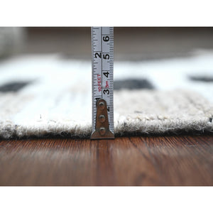 2'6"x11' Alabaster White, Moroccan Weave with Geometric Pattern, Informal Look, Hand Knotted, Textured Pile, Soft Wool, Runner, Oriental Rug FWR121710