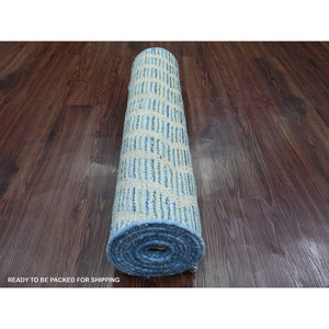 2'5"x10'6" Imperial Blue, Moroccan Weave With Geometric Zig Zag Pattern, Soft Wool, Hand Knotted, Textured Pile, Runner, Oriental Rug FWR121722