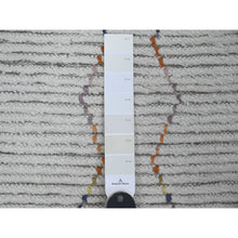 Load image into Gallery viewer, 2&#39;6&quot;x10&#39;6&quot; Oyster White, Hand Knotted, Moroccan Weave with Geometric Serrated Line Design, Textured Pile, Soft Wool, Runner, Oriental Rug FWR121728