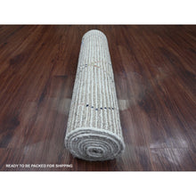 Load image into Gallery viewer, 2&#39;6&quot;x10&#39;6&quot; Oyster White, Hand Knotted, Moroccan Weave with Geometric Serrated Line Design, Textured Pile, Soft Wool, Runner, Oriental Rug FWR121728
