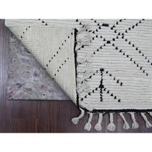 Load image into Gallery viewer, 3&#39;x12&#39;8&quot; Pearl White, Moroccan Weave with Geometric Pattern, Textured Pile, Soft Wool, Hand Knotted, Runner, Oriental Rug FWR121734