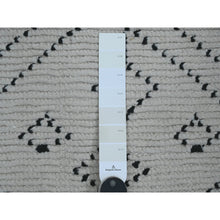 Load image into Gallery viewer, 3&#39;x12&#39;8&quot; Pearl White, Moroccan Weave with Geometric Pattern, Textured Pile, Soft Wool, Hand Knotted, Runner, Oriental Rug FWR121734