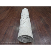 Load image into Gallery viewer, 3&#39;x12&#39;8&quot; Pearl White, Moroccan Weave with Geometric Pattern, Textured Pile, Soft Wool, Hand Knotted, Runner, Oriental Rug FWR121734