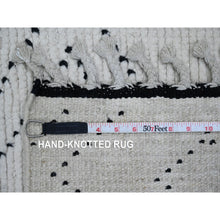 Load image into Gallery viewer, 3&#39;x12&#39;8&quot; Pearl White, Moroccan Weave With Geometric Pattern, Textured Pile, Soft Wool, Hand Knotted, Runner, Oriental Rug FWR121734