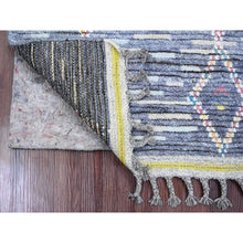 Load image into Gallery viewer, 2&#39;5&quot;x8&#39;4&quot; Shades Of Gray, Moroccan Weave With Geometric Serrated Pattern, Hand Knotted, Textured Pile, Soft Wool, Runner, Oriental Rug FWR121740