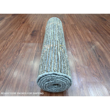 Load image into Gallery viewer, 2&#39;5&quot;x8&#39;4&quot; Shades of Gray, Moroccan Weave with Geometric Serrated Pattern, Hand Knotted, Textured Pile, Soft Wool, Runner, Oriental Rug FWR121740
