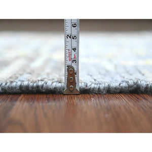 2'5"x8'4" Shades of Gray, Moroccan Weave with Geometric Serrated Pattern, Hand Knotted, Textured Pile, Soft Wool, Runner, Oriental Rug FWR121740