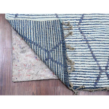 Load image into Gallery viewer, 2&#39;5&quot;x10&#39;3&quot; Beau Blue, Moroccan Weave With Geometric Pattern, Textured Pile, Hand Knotted, Soft Wool, Runner, Oriental Rug FWR121746