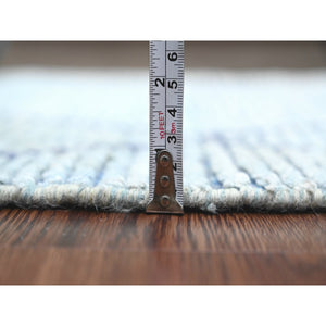 2'5"x10'3" Beau Blue, Moroccan Weave With Geometric Pattern, Textured Pile, Hand Knotted, Soft Wool, Runner, Oriental Rug FWR121746
