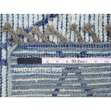 Load image into Gallery viewer, 2&#39;5&quot;x10&#39;3&quot; Beau Blue, Moroccan Weave With Geometric Pattern, Textured Pile, Hand Knotted, Soft Wool, Runner, Oriental Rug FWR121746