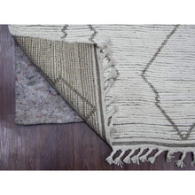 Load image into Gallery viewer, 3&#39;3&quot;x15&#39;5&quot; Chiffon White, Moroccan Weave with Geometric Serrated Design, Soft Wool, Hand Knotted, Textured Pile, XL Runner, Oriental Rug FWR121752