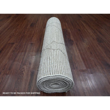 Load image into Gallery viewer, 3&#39;3&quot;x15&#39;5&quot; Chiffon White, Moroccan Weave with Geometric Serrated Design, Soft Wool, Hand Knotted, Textured Pile, XL Runner, Oriental Rug FWR121752