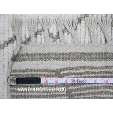 Load image into Gallery viewer, 3&#39;3&quot;x15&#39;5&quot; Chiffon White, Moroccan Weave With Geometric Serrated Design, Soft Wool, Hand Knotted, Textured Pile, Xl Runner, Oriental Rug FWR121752