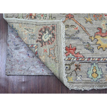 Load image into Gallery viewer, 3&#39;x11&#39;7&quot; Spanish Gray, Hand Knotted, Afghan Angora Oushak With Colorful Leaf Design, Vegetable Dyes, Pure Wool, Runner, Oriental Rug FWR121758