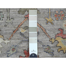 Load image into Gallery viewer, 3&#39;x11&#39;7&quot; Spanish Gray, Hand Knotted, Afghan Angora Oushak With Colorful Leaf Design, Vegetable Dyes, Pure Wool, Runner, Oriental Rug FWR121758