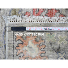 Load image into Gallery viewer, 3&#39;x11&#39;7&quot; Spanish Gray, Hand Knotted, Afghan Angora Oushak With Colorful Leaf Design, Vegetable Dyes, Pure Wool, Runner, Oriental Rug FWR121758