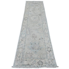 Load image into Gallery viewer, 2&#39;7&quot;x9&#39;9&quot; Fossil Gray, Afghan Angora Oushak with Large Leaf Design, Hand Knotted, Veggie Dyes, Pure Wool, Runner, Oriental Rug FWR121764