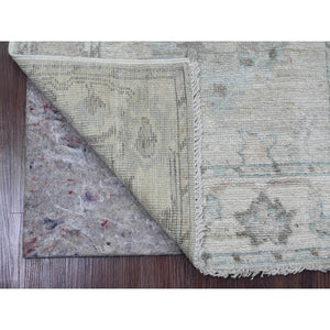 2'7"x9'9" Fossil Gray, Afghan Angora Oushak with Large Leaf Design, Hand Knotted, Veggie Dyes, Pure Wool, Runner, Oriental Rug FWR121764