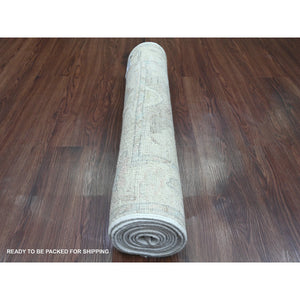 2'7"x9'9" Fossil Gray, Afghan Angora Oushak with Large Leaf Design, Hand Knotted, Veggie Dyes, Pure Wool, Runner, Oriental Rug FWR121764