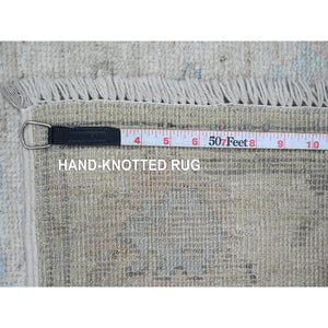 2'7"x9'9" Fossil Gray, Afghan Angora Oushak with Large Leaf Design, Hand Knotted, Veggie Dyes, Pure Wool, Runner, Oriental Rug FWR121764