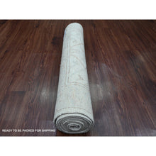 Load image into Gallery viewer, 3&#39;x9&#39;5&quot; Lace White, Hand Knotted, Afghan Angora Oushak With All Over Vines Design, Natural Dyes, 100% Wool, Oriental Rug FWR121776